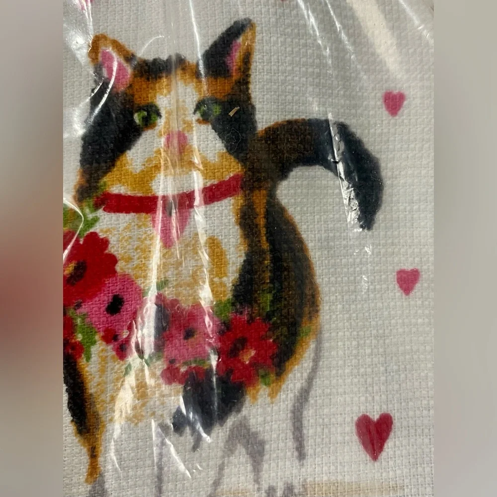 Humane Society Cats Kittens Pets Floral Hearts White Red Kitchen Towel Set of 3 - Picture 5 of 9